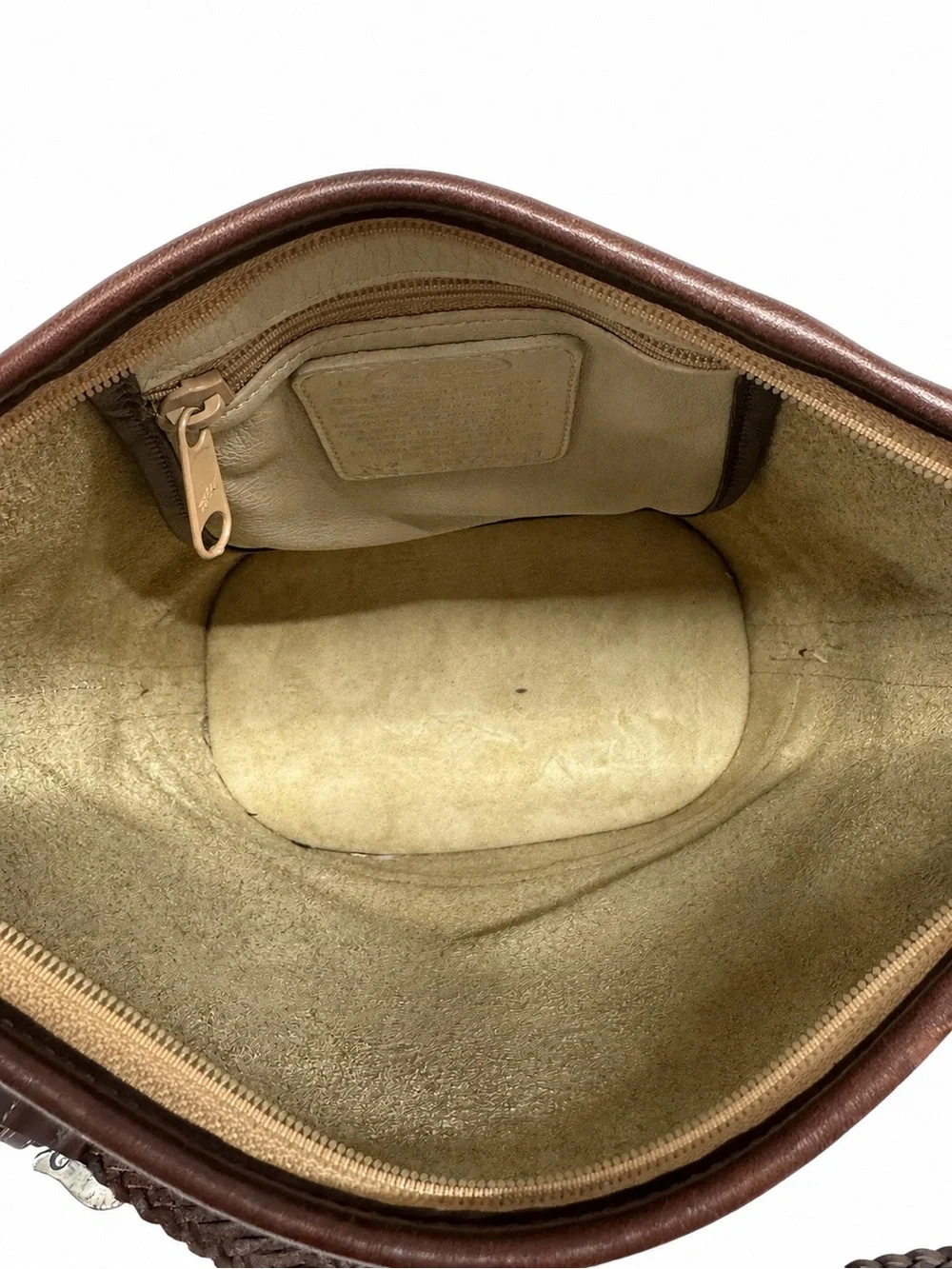 Vintage 1996 Brighton Beige Croc Leather Bucket Crossbody Purse w/Braided Strap
